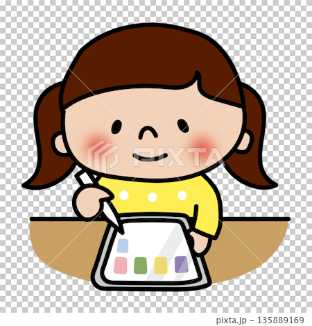 タブレット学習をする子供(女の子) タブレット学習をする子供(女の子) 135889169