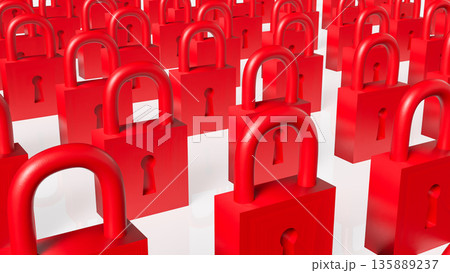 Rows of Red Padlocks Symbolizing Security and Restricted Access Concept 3d render. 135889237