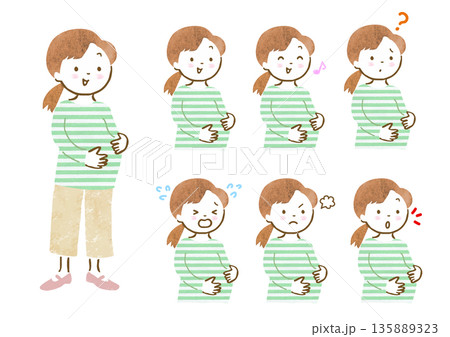 妊婦さんの表情セット 135889323