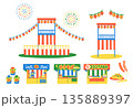 お祭り屋台と櫓のセット 135889397