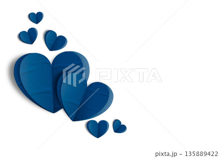 blue paper hearts crumpled isolated on transparent background. Valentine's day. blue paper hearts crumpled isolated on transparent background. Valentine's day. 135889422