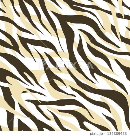Animal skin seamless pattern, zebra skin in dark and bright brown on white 135889488
