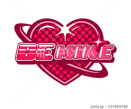Valentine's love holiday red Y2K streetwear be mine icon. Love clothing graphic Y2K icon, romantic streetwear text vintage vector label element. Romance brand typography retro emblem or print Valentine's love holiday red Y2K streetwear be mine icon. Love clothing graphic Y2K icon, romantic streetwear text vintage vector label element. Romance brand typography retro emblem or print 135889768