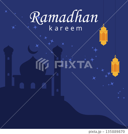 mosque silhouette and hanging lanterns. 135889870