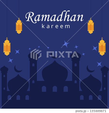 mosque silhouette and hanging lanterns. 135889871