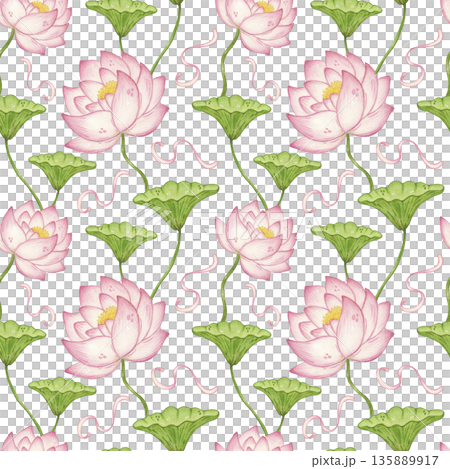 Seamless pattern of lotus flowers, pink...のイラスト素材 [135889917] - PIXTA