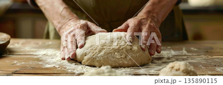 A womans hands gently kneading dough made from buckwheat flour as she prepares to bake a glutenfree loaf A womans hands gently kneading dough made from buckwheat flour as she prepares to bake a glutenfree loaf 135890115