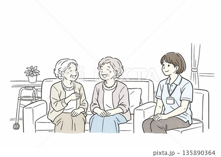 介護施設で会話する高齢女性 / Elderly Care Talk 介護施設で会話する高齢女性 / Elderly Care Talk 135890364