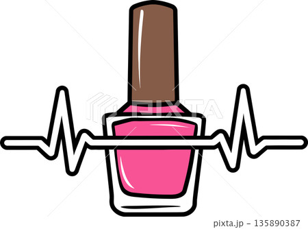 Pink Nail Polish Bottle with EKG Line Illustration 135890387