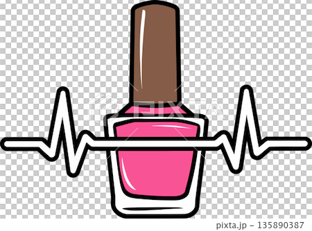 Pink Nail Polish Bottle with EKG Line Illustration 135890387