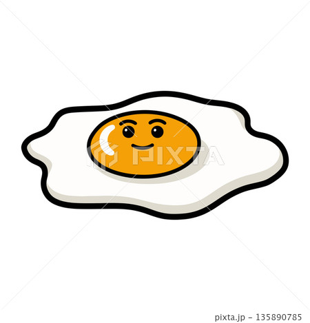 Smiling Fried Egg Cartoon Illustration 135890785