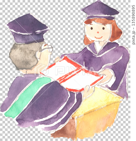 博士課程の卒業式の水彩イラスト　ベクター 135890895