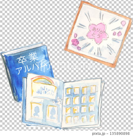 卒業アルバムと色紙の水彩イラスト ベクター 卒業アルバムと色紙の水彩イラスト ベクター 135890898