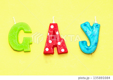 Colorful gay letters as decoration for a cake Colorful gay letters as decoration for a cake 135891084