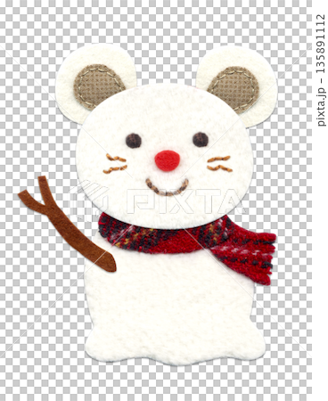 かわいいねずみの雪だるま アップリケイラスト/背景なし・透過あり かわいいねずみの雪だるま アップリケイラスト/背景なし・透過あり 135891112