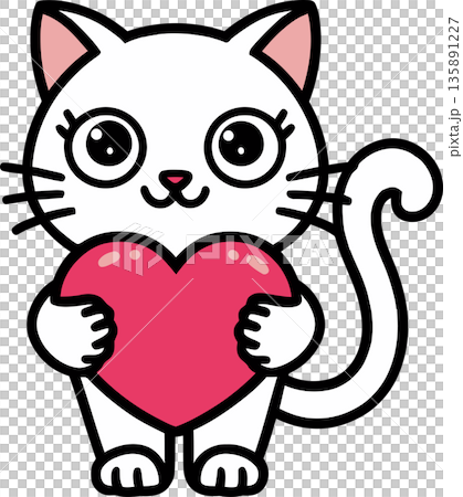 Cute White Cat Holding Pink Heart Cartoon Cute White Cat Holding Pink Heart Cartoon 135891227