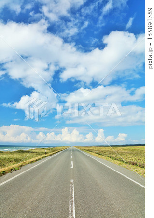 北海道　夏の青空とオロロンライン 135891389
