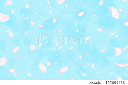 桜_手描き_桜吹雪の背景_横 135891488