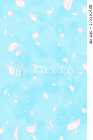 桜_手描き_桜吹雪の背景_縦 135891489
