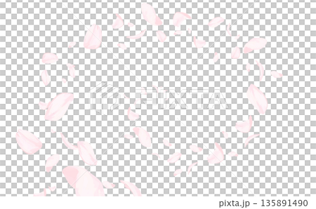 Cherry blossoms_hand-drawn_swirling and flying petals_horizontal 135891490