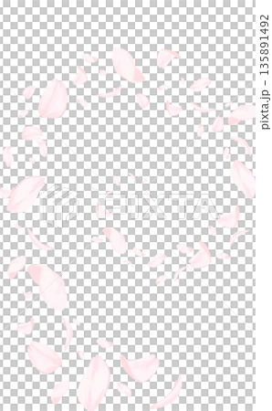Cherry blossoms_hand-drawn_swirling and flying petals_vertical 135891492