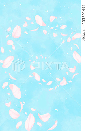 桜_手描き_渦を巻いて舞い上がる花びら背景_縦 桜_手描き_渦を巻いて舞い上がる花びら背景_縦 135891494