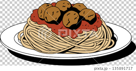 Spaghetti and Meatballs on White Plate Illustration Spaghetti and Meatballs on White Plate Illustration 135891717