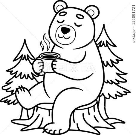 Bear Relaxing with Hot Drink Outdoors Bear Relaxing with Hot Drink Outdoors 135891721