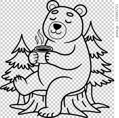 Bear Relaxing with Hot Drink Outdoors Bear Relaxing with Hot Drink Outdoors 135891721