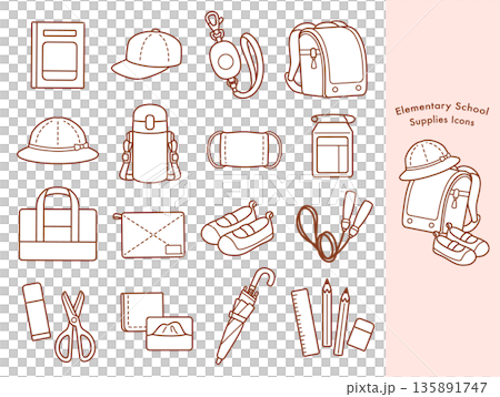 A collection of icons for elementary school students' belongings that can be used for the new school term A collection of icons for elementary school students' belongings that can be used for the new school term 135891747