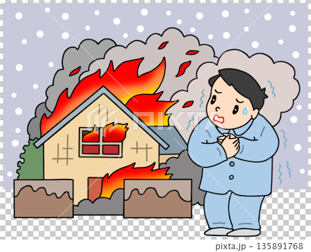 火災插圖 - 嚴寒天氣下的房屋火災事故 135891768