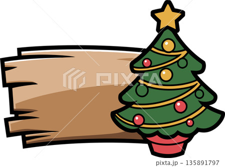 Decorated Christmas Tree with Blank Sign Decorated Christmas Tree with Blank Sign 135891797