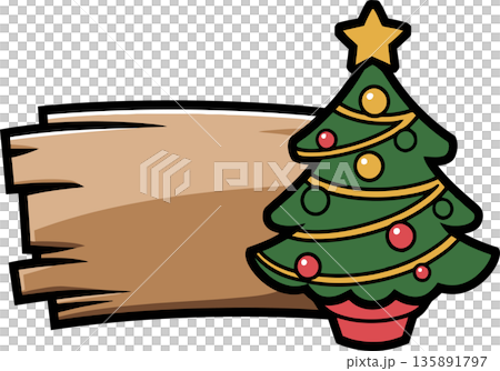 Decorated Christmas Tree with Blank Sign Decorated Christmas Tree with Blank Sign 135891797