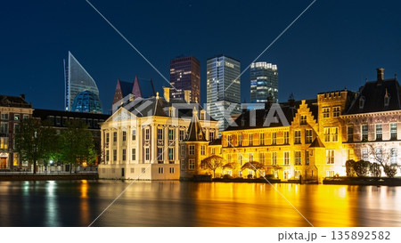The Hague s Night Canvas Binnenhof and Modern Towers Reflect in Still Water, haague, Netherlands The Hague s Night Canvas Binnenhof and Modern Towers Reflect in Still Water, haague, Netherlands 135892582