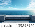 Serene coastal view from a modern terrace overlooking the ocean 135892929