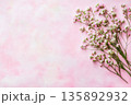 Delicate pink flowers arranged on soft background for elegant decoration 135892932