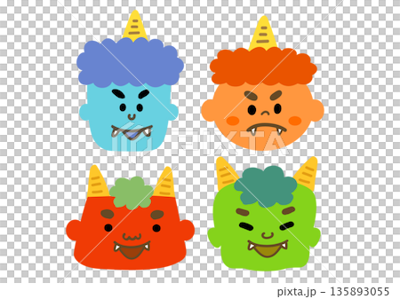節分彩色惡魔臉扁平插畫集 節分彩色惡魔臉扁平插畫集 135893055
