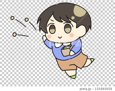 節分　豆を投げる少年 135893058