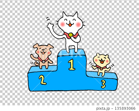 可愛的動物角色在頒獎台上慶祝的插圖 135893066