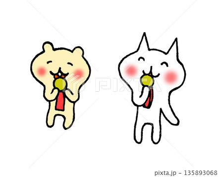 金メダルをかじるマネをするかわいい動物キャラクターのイラスト 135893068