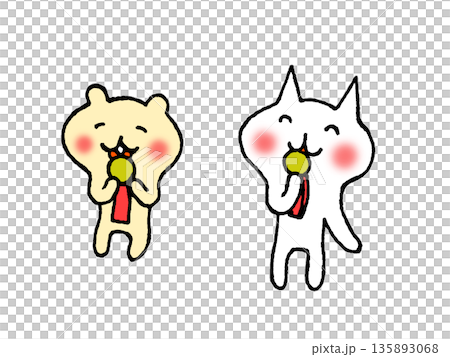 金メダルをかじるマネをするかわいい動物キャラクターのイラスト 135893068