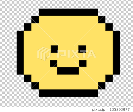 Pixel art of happy yellow face for decoration, mood, feelings, emotion, expression, emoji, human, head shapes, people, icon, tattoo, back to school, print, cartoon, character, comic 135893977