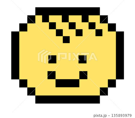 Pixel art of happy yellow face for decoration, mood, feelings, emotion, expression, emoji, human, head shapes, people, icon, tattoo, back to school, print, cartoon, character, comic Pixel art of happy yellow face for decoration, mood, feelings, emotion, expression, emoji, human, head shapes, people, icon, tattoo, back to school, print, cartoon, character, comic 135893979