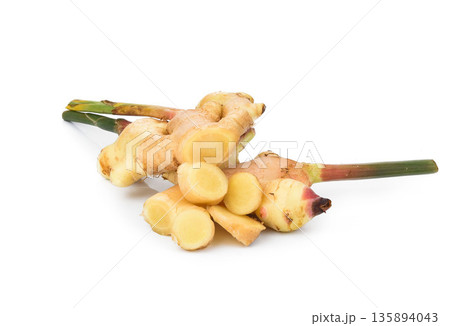 Fresh galangal isolated on white background. Fresh galangal isolated on white background. 135894043