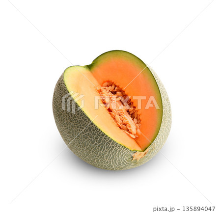 Orange cantaloupe melon isolated on white background. 135894047