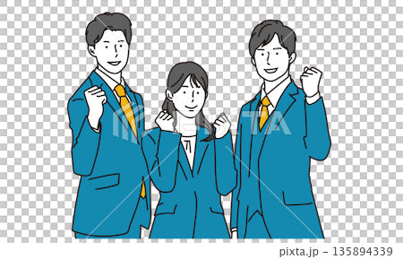 ガッツポーズをする若いチームのビジネスパーソン ガッツポーズをする若いチームのビジネスパーソン 135894339