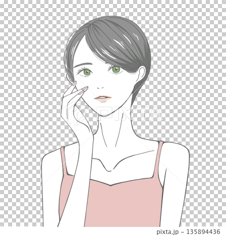 手托右臉頰的女子(黑髮) 手托右臉頰的女子(黑髮) 135894436