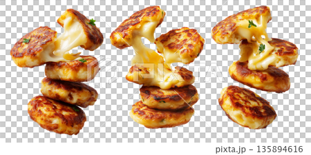 Ecuador lapingachos potato patties filled with melted cheddar cheese, isolated on white background, South American Cuisine 135894616