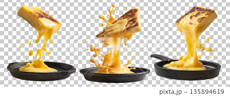 Argentina grilled Provoleta cheese pieces stacked, isolated on white transparent background. Concept of South American Cuisine 135894619