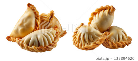 Saltenas Bolivianas baked empanadas with braided edges isolated on white background, concept of South American Cuisine Saltenas Bolivianas baked empanadas with braided edges isolated on white background, concept of South American Cuisine 135894620